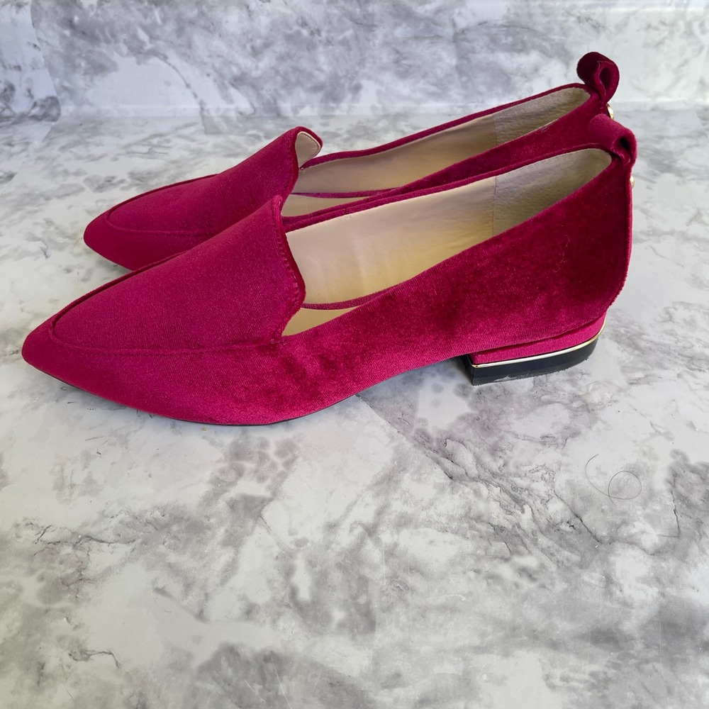 Alex Marie Womens Fuchsia Pink Velvet Pointed Toe Loafers Gold Trim Heel 7.5M - Picture 7 of 7